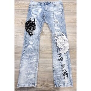 Smoke Rise Oni Demon Embro Jeans 38/32 Slim Tapered Fit Straight Leg Lightwash